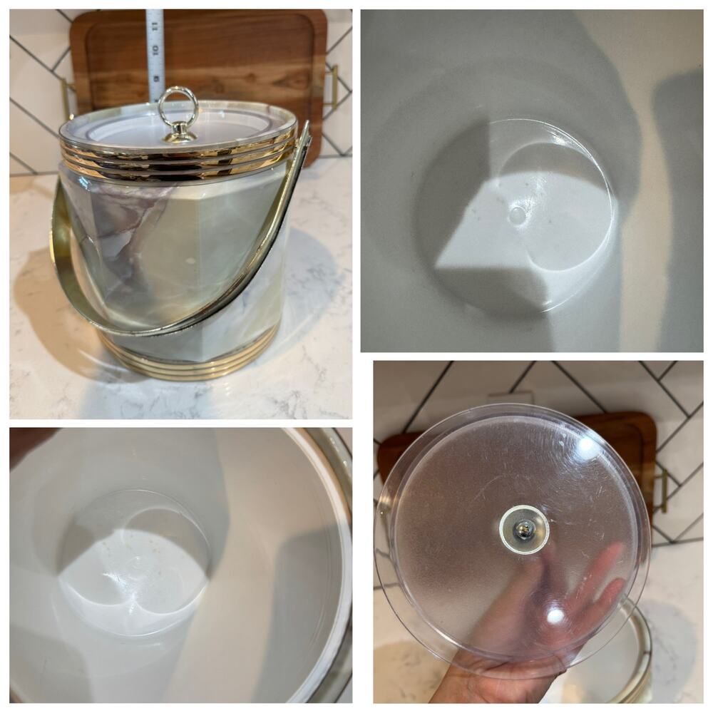 vintage mid-century modern insulated ice bucket faux-marble vinyl outer finish - Picture 15 of 15